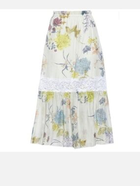 See By Chloe Floral Lace-Trim Midi Skirt in Ivory Size 4